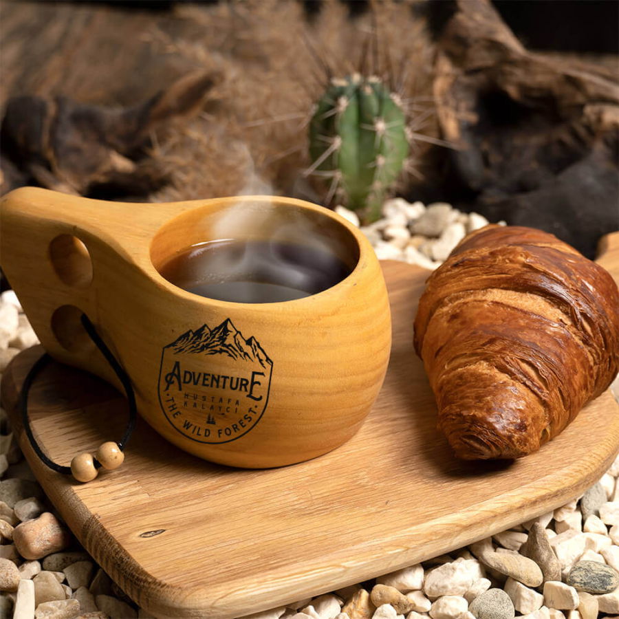 Adventure Tasarımlı Ayous Ağacından Doğal Kuksa Kupa Bardak - 3