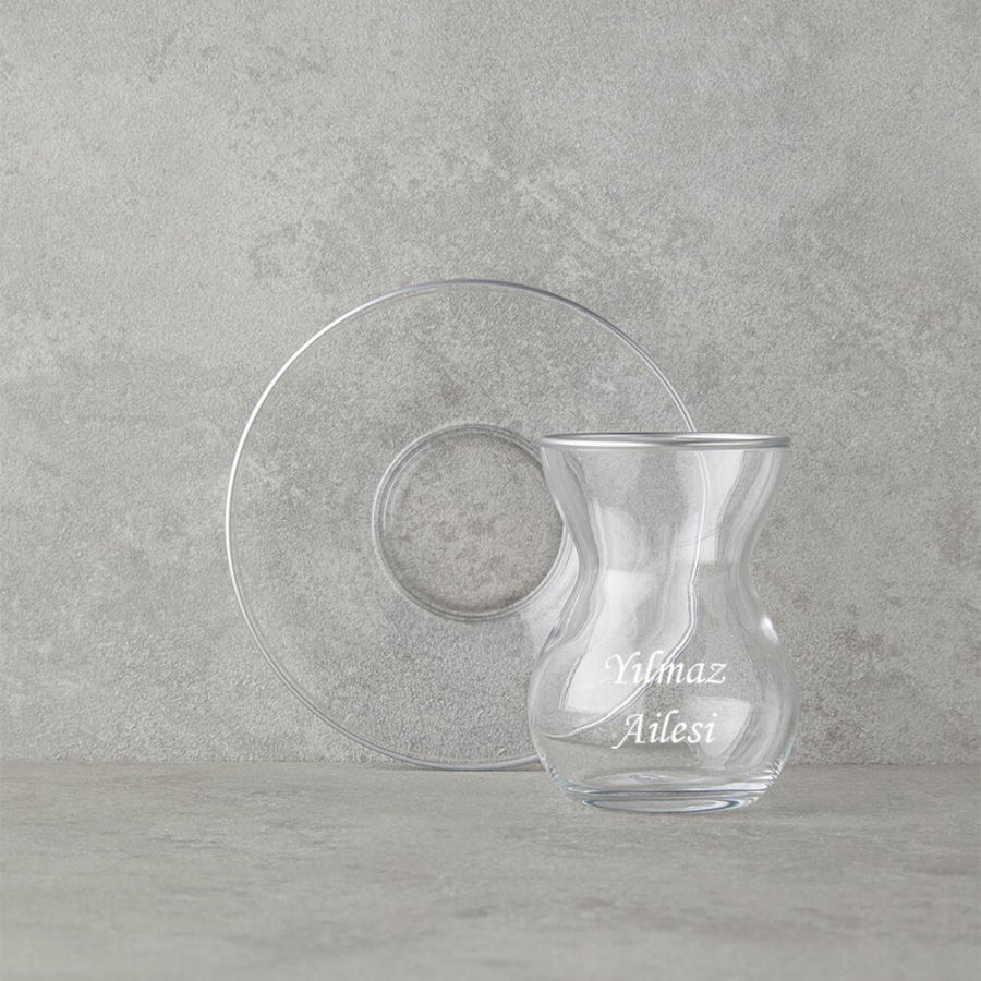 Kişiye Özel Cam 12 Parça 6 Kişilik Çay Seti – 140 ml Silver - Stellar (1)