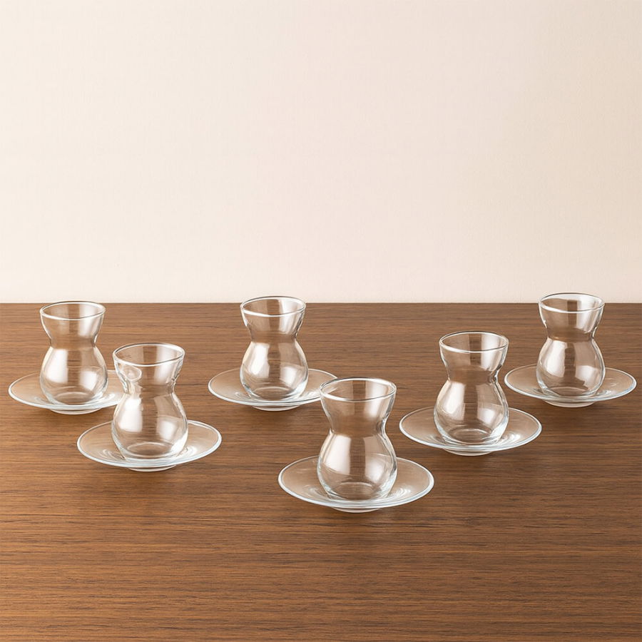 Kişiye Özel Cam 12 Parça 6 Kişilik Çay Seti – 140 ml Silver - Stellar