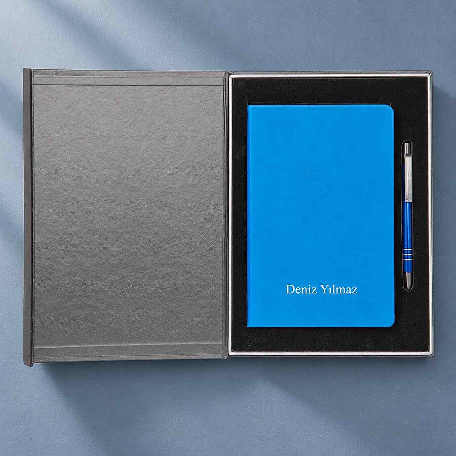 Kişiye Özel Defter ve Metal Kalem Seti – Deri Kutulu Ofis Koleksiyonu - 