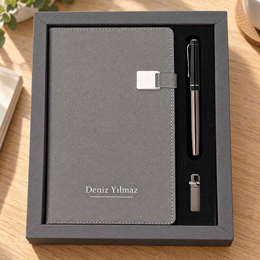 Kişiye Özel Defter, Roller Kalem ve USB Bellek Seti – Kutulu Profesyonel Koleksiyon - 