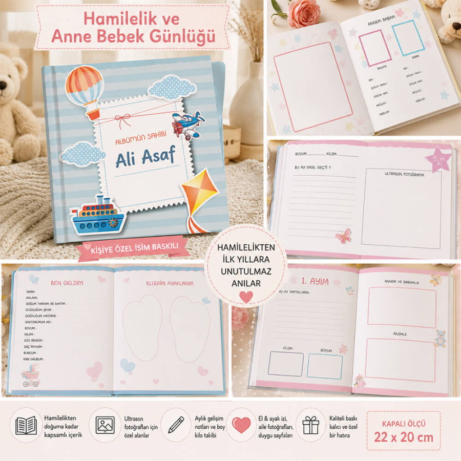 Kişiye Özel İsim Baskılı Hamilelik ve Anne Bebek Günlüğü | Anı ve Hatıra Albümü - 2