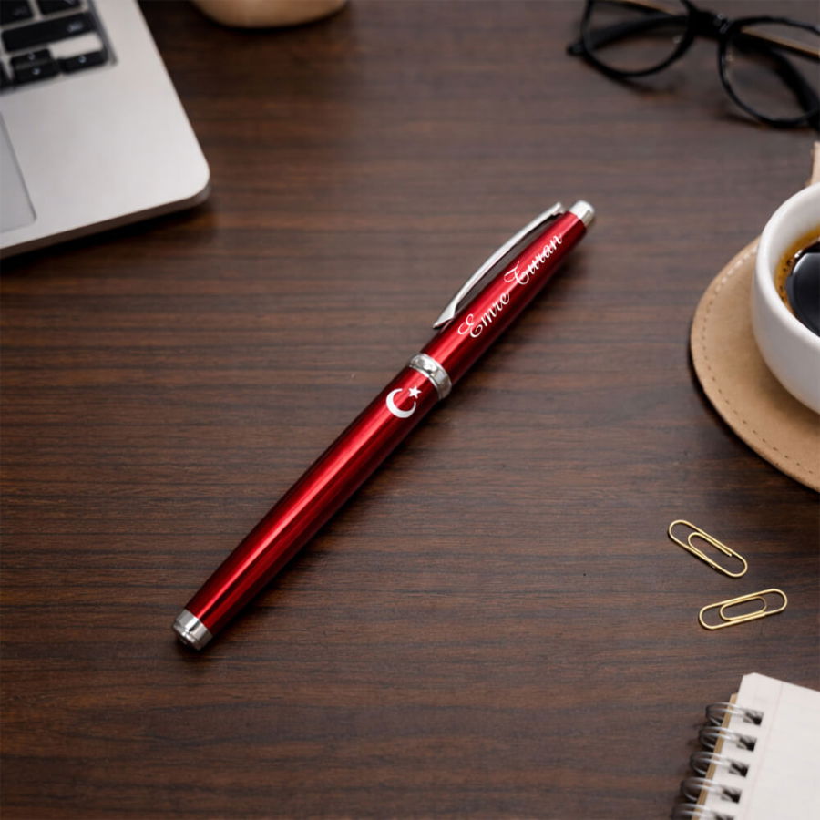 Kişiye Özel Scrikss Ay Yıldız Kırmızı Roller Kalem - 3