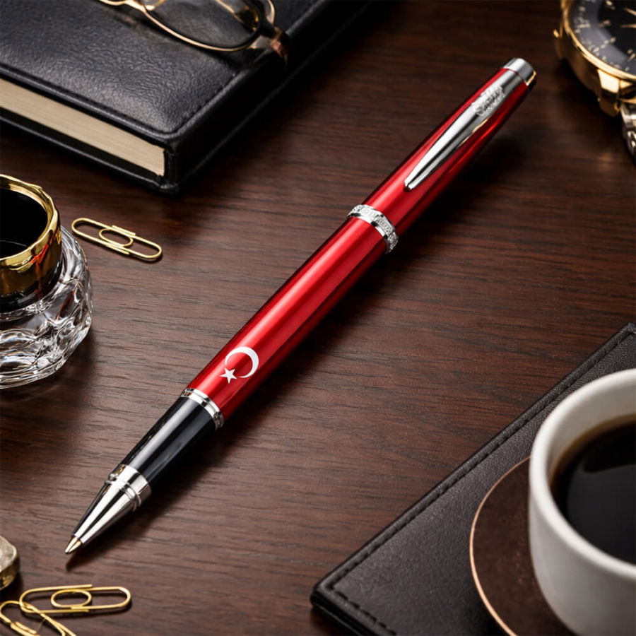 Kişiye Özel Scrikss Ay Yıldız Kırmızı Roller Kalem - 1