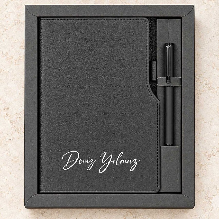 Kişiye Özel Defter ve Roller Kalem Seti – Kutulu Ofis Hediyesi - 