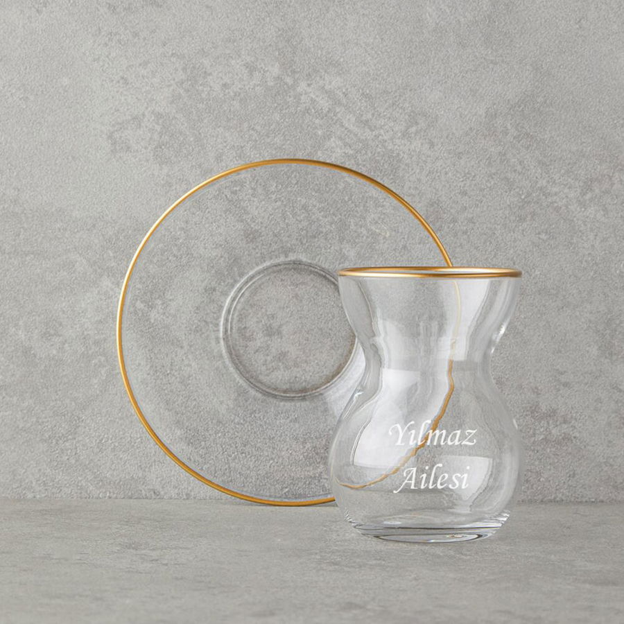 Kişiye Özel Stellar Cam 12 Parça 6 Kişilik Çay Seti 140 ml Gold - Stellar (1)