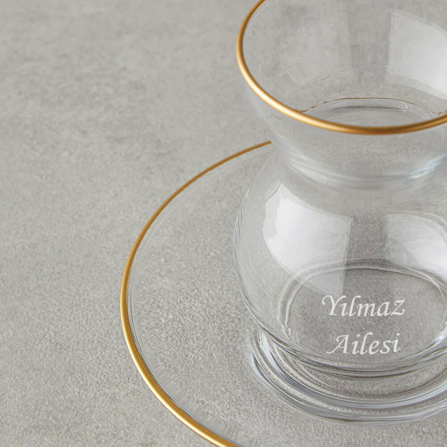 Kişiye Özel Stellar Cam 12 Parça 6 Kişilik Çay Seti 140 ml Gold - 4