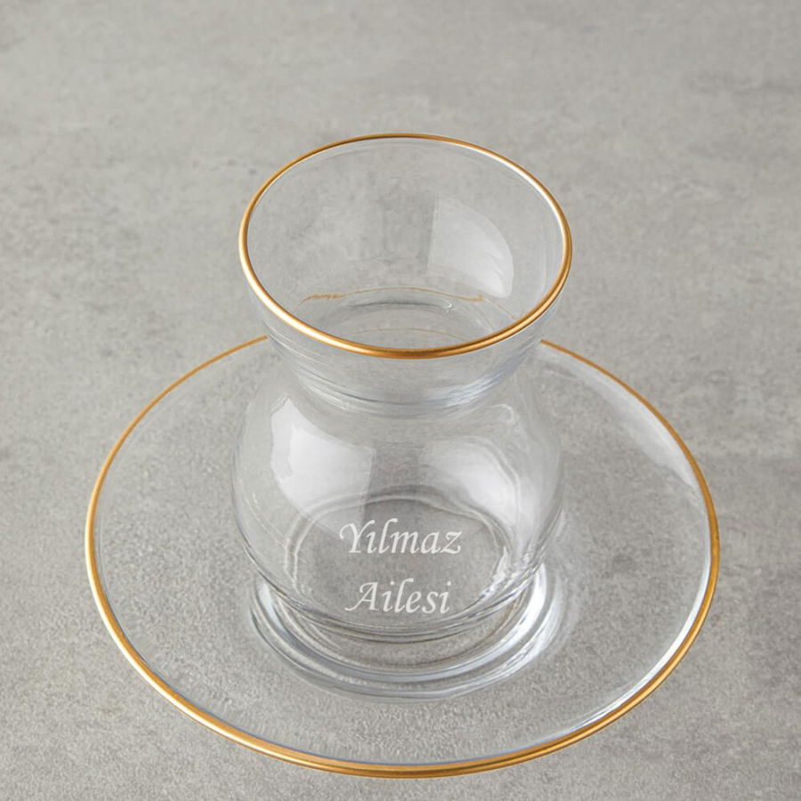 Kişiye Özel Stellar Cam 12 Parça 6 Kişilik Çay Seti 140 ml Gold - 3