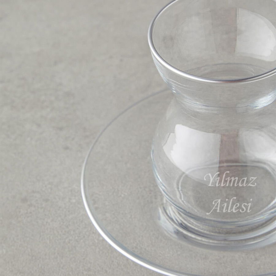 Kişiye Özel Stellar Cam 12 Parça 6 Kişilik Çay Seti – 140 ml Silver - 4